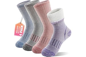 Anlisim Merino Wandersocken für Kinder Mädchen Jungen Wolle Socken Dicke Thermosocken Warme Sportsocken Trekking Wintersocken Kindersocken 4 Paare