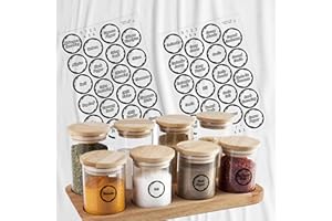 colortouch Spice Labels for Jars, Spice Stickers, 80 Pcs, Waterproof Spice Jar Labels Preprinted for Kitchen Organization and Pantry Storage, Transparent Black Seasoning Sticker, Patterned Rund