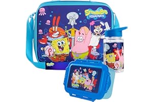 Get Trend Spongebob Squarepants Lunch Box Set with Cool Bag, Water Bottle, Children's Insulated Bag with Bottle, School, Nursery, Picnic, Girls, Boys (Blue SpongeBob)