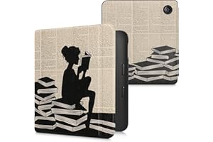 kwmobile Étui Compatible avec Kobo Libra 2 Coque - Étui à Rabat magnétique Tablette eReader Similicuir - Noir-Beige