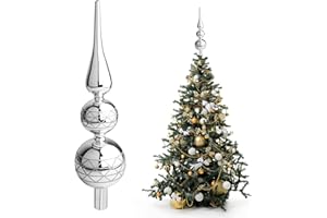 BELLE VOUS Weihnachtsbaum Spitze - 32cm Weihnachtskugel Baumspitze Silber Glänzend Glas Kugelspitze – Christbaumspitze, Glitzer Weihnachtsbaumspitze – Tannenbaumspitze Baumschmuck für Weihnachten, Party, Deko