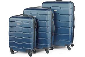VonHaus Suitcase Set, Navy 3pc Lightweight Wheeled Luggage, ABS Plastic Carry On or Check in Travel Case, Durable Hard Shell w/ 4 Spinner Wheels, Built in Lock & Handle, Small/Medium/Large Holdall