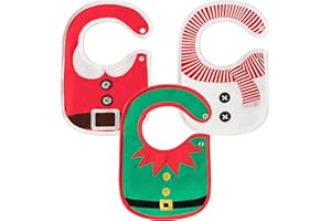 2ooya 3Pcs Cotton Baby Christmas Bib Drooling Bibs with Resin Buttons Baby Gift for Christmas