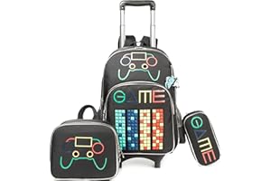HTgroce Rolling Backpacks for Boy, Trolley School Bag with Lunch Bag Pencil Case for School,Trip Luggage,Suitcase, Rolling Backpack Set