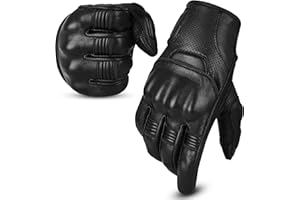 Hand Fellow Guanti da moto in pelle di alta qualità, guanti da moto con nocche rigide touch screen, ATV, guanti da equitazione neri (non perforati) (L)