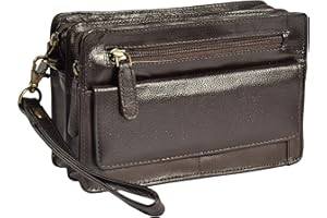 A1 FASHION GOODS Mens Genuine Leather Wrist Bag Clutch Travel Money Mobile Cab Organiser Mens Handbag A210 Brown