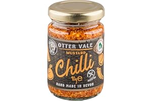 Otter Vale Chilli Mustard, hot with chilli spice, hand-made in Devon, gluten-free, 90g glass jar