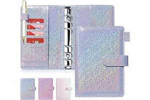 ‎ONLYESH Onlyesh Ringbuch A6, Budget Planner, 6 Löcher PU Leder Budget Binder, Kompatibilität mit A6 Budgetblätter, Binder Taschen und Bargeld, Glitzerndes Lila