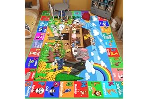 DINSUMRUG ABC Kids Rug for Playroom 200×150 CM Noah's Ark Animals Rug Baby Play Mat Alphabet Mat Shape Color Classroom Carpet Kids Playroom Early Learning Carpet for Preschool Toddlers Tummy Time