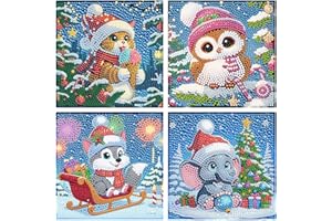 VIART 4 Pack Christmas Diamond Art for Kids - Christmas Animals Diamond Painting for Kids, Easy DIY Crystal Mosaic Kits for Children Girls Boys Gifts (6x6 Inch)