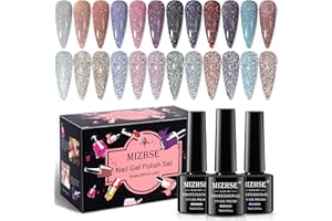 MIZHSE Lakier do paznokci UV z brokatem, 12 kolorów, kolorowy, odblaskowy, błyszczący żel do paznokci, błyszczący diament żel, złoty błyszczący żel brokatowy błyszczący żel błyszczący żel błyszczący
