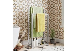 FOUBAM Handtuchhalter, Handtücher Handtuchständer freistehend mit 2 Handtuchstangen, Badezimmer Badetuchhalter Stahl, Bad Handtuchhalter, Silber