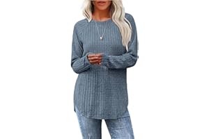 Aokosor Women's Jumpers Long Sleeve Tops Ladies Lightweight Sweatshirt Curve Hem Tunic Shirt