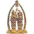Exotic India Large Size Radha Krishna with Arch Showing Krishna Leela - Brass Statue