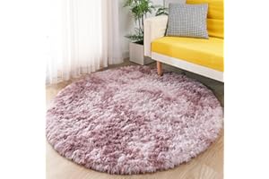 ROHATIM Alfombras Salón Redonda Pelo Largo Alfombra Habitación Dormitorio Lavables Alfombra Antideslizante Muy Suave para salón o Dormitorio, Alfombra esponjosa de Cama(Lila-Rosa,Ø 120 cm Ronda)