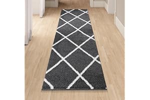 homeart Area Rug - Super Soft Geometric Shaggy Rugs For The Living Rooms, Bedrooms And Kitchen - Modern, Easy To Clean Carpet(Diamond Smoky Grey - 80x300 cm)