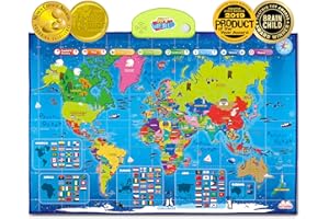 BEST LEARNING i-Poster My World Interactive Map - Educational Talking Toy for Children of Ages 5 to 12 Years Old - Perfect Geography Learning Game as Birthday Gift for Kids Ages 8-12