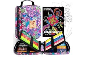 KALOUR Matite colorate di alta qualità per libri da colorare per adulti, set di 72 colori, astuccio con cerniera, con temperamatite, nucleo morbido, 7 colori metallizzati, ideali per miscelare a