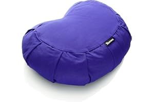 BODYMATE Cojín de Yoga Media Luna 42 cm Largo 30 cm Ancho 15 cm Alto | Relleno de cáscaras de Trigo sarraceno | Funda extragruesa y Lavable en Lavadora de algodón 100% | Cojín de meditación