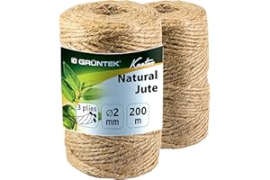GRÜNTEK Spago di Iuta Naturale 2mm – 2 Rotoli da 100m, Corda Canapa Ecologica per Giardinaggio, Regali e Decorazioni Fai-da-te | Spago Naturale Resistente e Biodegradabile