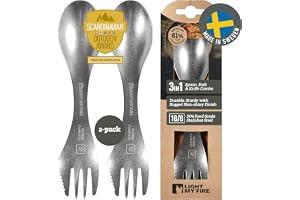 Light My Fire Sporks 2-pack Rostfritt Stål 304, 3-i-1 Campingbestick | Okrossbara Kniv Gaffel Sked, Resebesticksset, Campingtillbehör, Överlevnadsutrustning, Gåvor för Scouter, Metallgaffel