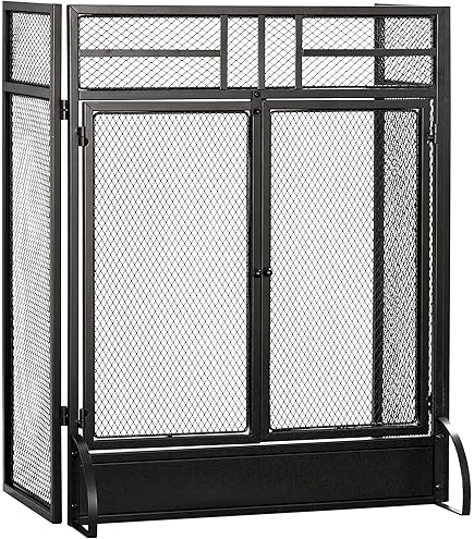 HOMCOM Kamin Funkenschutzgitter 120cm - 3 Klappflächen & Tür Schwarz