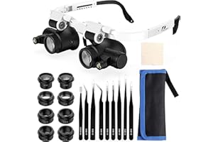 PANCELLENT Lupa naprawcza do zegarka, szkło powiększające, 4 wyjmowane soczewki, 2 lampy LED, zestaw głośnomówiący do czytania, naprawa elektroniczna (7X, 15X, 20X, 25X)