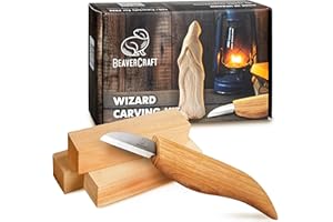 ‎BEAVERCRAFT BeaverCraft, Holzschnitz-Set für die Anfänger – Hobby DIY Schnitzset für Erwachsene und Jugendliche – Schnitzmesser-Set mit Holzblöcke – Holzschnitzwerkzeug-Set – Set zum Holzschnitzen DIY03 Zauberer