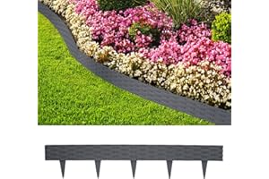Aufun 10m Rattan Rasenkante Beeteinfassung Kunststoff mit 10 Elemente á 100 cm, Rattan-Optik Design Beetumrandung Biegbarer Mähkante Beetbegrenzung Flexible für Garten (Anthrazit)
