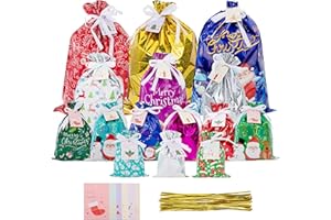 WISPLYE Bolsa de Dulces Navideños, 30 Piezas Bolsas de Regalo de Comunion Navidad, Pequeñas Bolsas de Chuches con Cordón Navidad para Galletas, Fiesta, Decoración