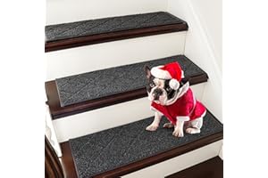 COSY HOMEER 15 Stück Treppenstufen Matten, 70 x 22cm Anti Rutsch Stufenmatten Selbstklebend, Maschinenwaschbar, 100% Polyester, TPE-Rücken, Ideal für Kinder, Senioren und Haustiere, Schwarz