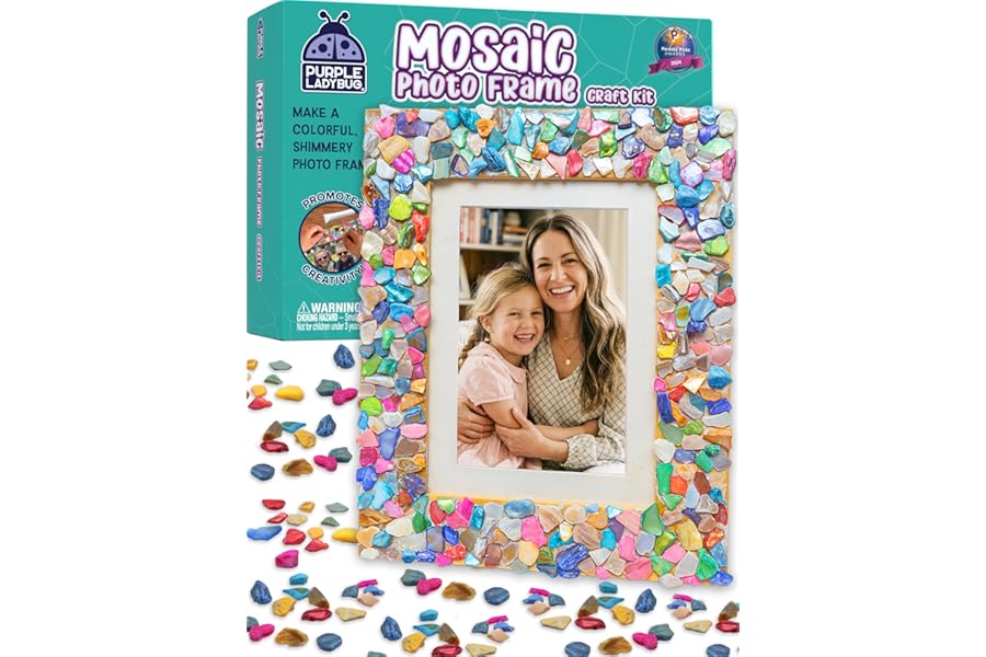 PURPLE LADYBUG Decorate Your Own Mosaic Photo Frame Craft Kits for Kids Age 6+ - 7 Year Old Girl Gifts, Birthday Gifts for 10 Year Olds Girls, DIY Arts and Crafts Activity for Kids Ages 6-10