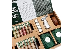 CRAFTLY Kit DIY de Fumage pour Whisky et Bourbon | Arômes boisés et épicés naturels | Inclus : 6 copeaux de Bois, 6 Plantes botaniques, 2 Verres, Pierres à Whisky, Torche et cheminée