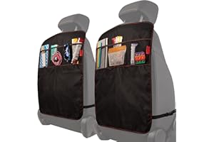 Lusso Gear Heavy Duty Kick Mats (2 Pk) - Back Seat Protector, Sag Proof, Waterproof, Car Back Seat Cover for Kids Who Make Big Messes, 3 Reinforced Storage Pockets, Premium Oxford Fabric (Red)