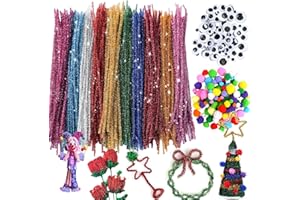 AIXIMA 280 Limpiadores de pipas Set, Alambre de Chenilla, Navidad Limpiapipas,Incluye 200 Hilos De Chenilla, 40 Ojos Autoadhesivos, 40 Pompones, Para Bricolaje Navideño Hecho a Mano (Lentejuelas)