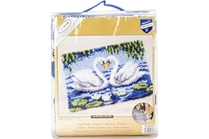 Vervaco Knüpfteppich mit Knüpfhaken, Acryl, Swans, 55 x 40cm