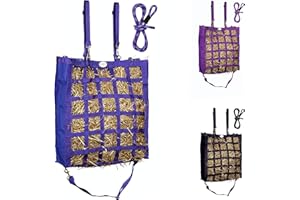 Majestic Ally 1200D Slow Feed Hay Bag, 3”x3” Opening for Easy Feeding, Adjustable Travel Feeder for Trailer and Stall, Simulates Grazing, Reduces Waste, Comes with 8 feet Poly Rope (Royal Blue)