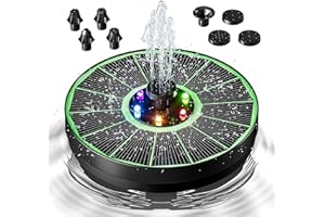 BUCATSTATE Solar Fountain, 3W Solar Powered Water Foutain Bird Bath with Color LED Lights, 8 Nozzles & 4 Fixers Solar Fountain Pump with Battery Backup for Pool, Garden, Outdoor, Pond, Aquarium