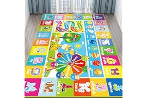DINSUMRUG Kids Rug for Playroom, Baby Playmat with Alphabet, Month, Weather, Week and Shapes ABC Educational Rug, Play Carpet for Bedroom Classroom (200X150 CM, Ferris Wheel)