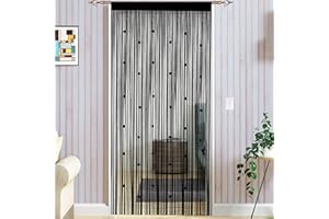 Taiyuhomes Bead String Curtains Door Fly Screen Curtain Beaded Curtain For Doorways Window Decorations Room Divider Single Door Curtain Beads (90x245cm) Black