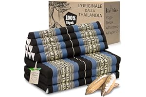 livasia Cuscino Thai a 3 segmenti per Due Persone XXL - 190x80x8cm - Cuscino Triangolare Materasso Pieghevole, kapok Largo, Cuscino per la Schiena Pieghevole, Cuscino da Meditazione (Blu/Elefanti)