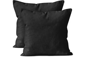 ENCASA XO Encasa Set di 2 federe per Cuscini in Cotone I 18x18 in (45x45 cm) - Jet Black I Senza Inserto I Tinta Unita Square Federe I Lavabili in Lavatrice | Solo per Uso Interno