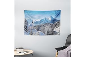 ABAKUHAUS Winter Wandteppich, Bavaran Alpen Deutschland, Wohnzimmer Schlafzimmer Heim Seidiges Satin Wandteppich, 150 x 100 cm, Weiß Blau