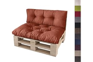 sunnypillow Set 2 Coussins pour Palette Euro Canapé Jardin Salon - Siège 120 x 80 x 12 cm + Appui 120 x 40 x 15 cm - Extérieur - Différentes Tailles et Couleurs à Choisir Assise Dossier - Orange