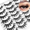 Yasnai False Eyelashes Fluffy Faux Mink Lashes, Natural Eyelashes, 14 Pairs Pack 9D Wispy Cat Eye Fake Lashes