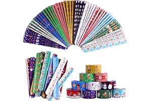 ELCOHO 72 Pieces Assorted Christmas Pattern Slap Wristbands - Snap Bracelets for Xmas Party Favors
