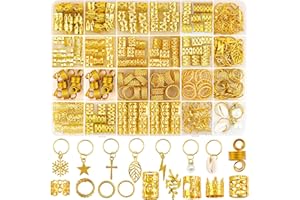 JOISHOP 245pcs Hair Jewellery for Braids, Gold Hair Accessories Beads Cuffs Charms Rings for Girl Women Men Braids Decoration Party Music Festival