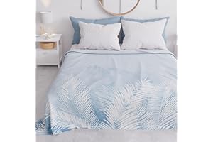 PETTI Artigiani Italiani - Copriletto Matrimoniale Primavera Estate, Coperta Leggera Matrimoniale, Lenzuola Copriletto, Foglia Celeste 100% Made in Italy