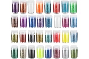 DUBUOZA 32 Pièces Poudre Brillante, Paillettes pour Loisirs Creatifs pour Les Enfants et Adultes, Utilisé pour faire des cartes, des décorations festives, des masques décoratifs, des adhésifs de paillettes