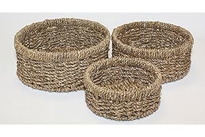 Home-ever Natural Seagrass Set Of 3 Round Storage Baskets HE38